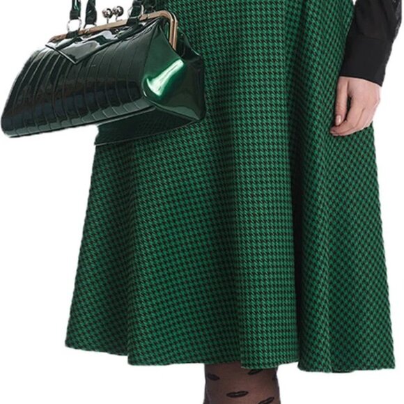 Banned Retro Happy Houndstooth Swing Dress in Green - Picture 2 of 13